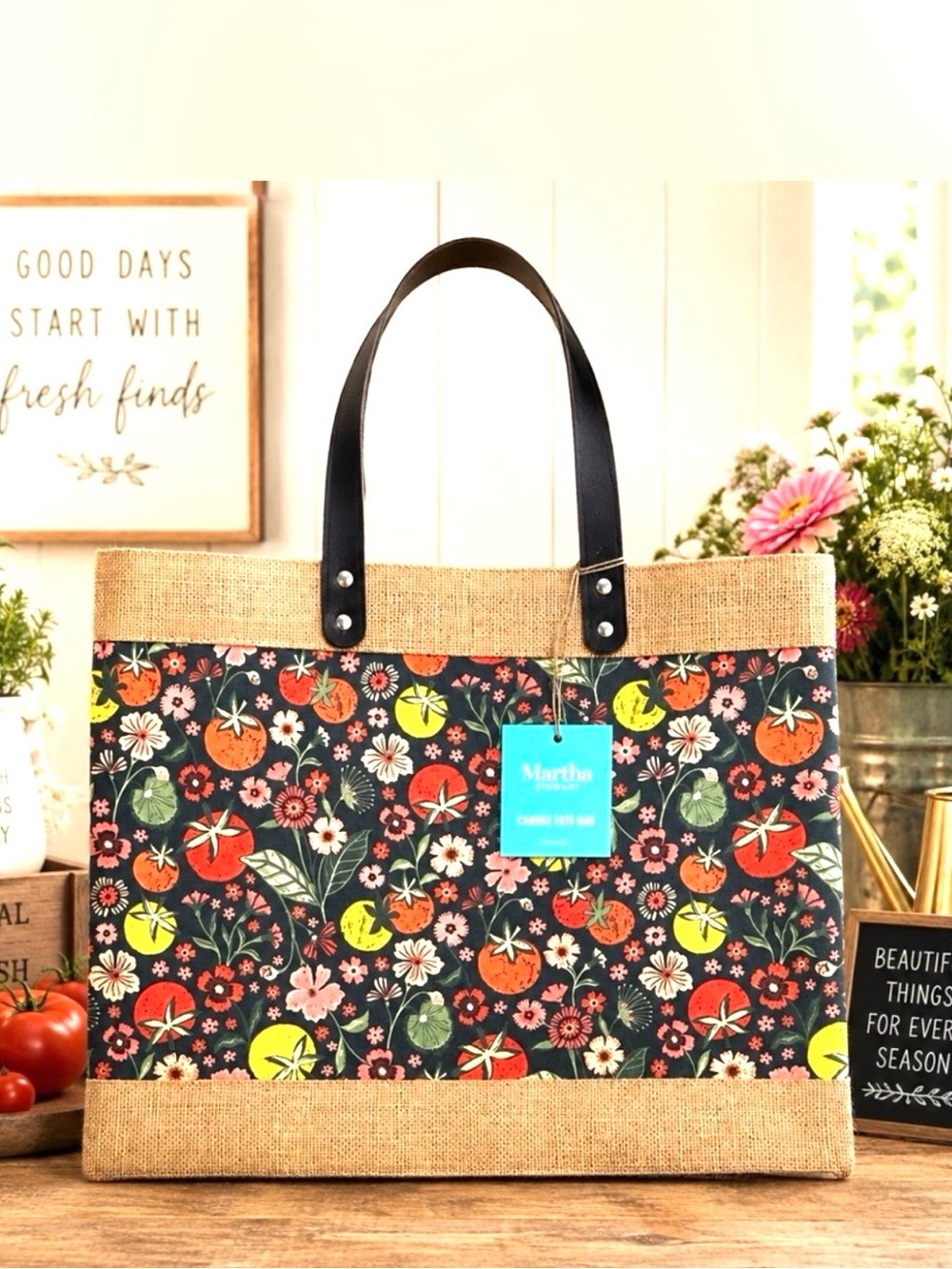 MARTHA STEWART Fall Harvest Print Large Canvas Tote Bag Neverfull Storage